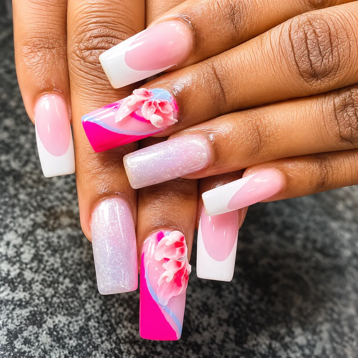 Coffin nails with 3D floral art